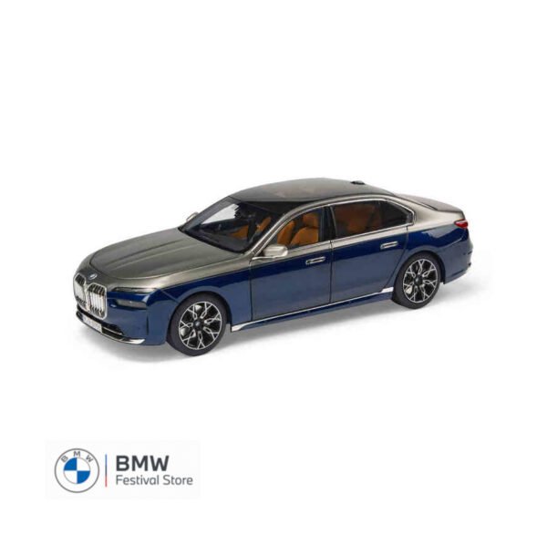 BMW Miniature i7 G70 Model Car 1:18 - Oxide Grey Blue